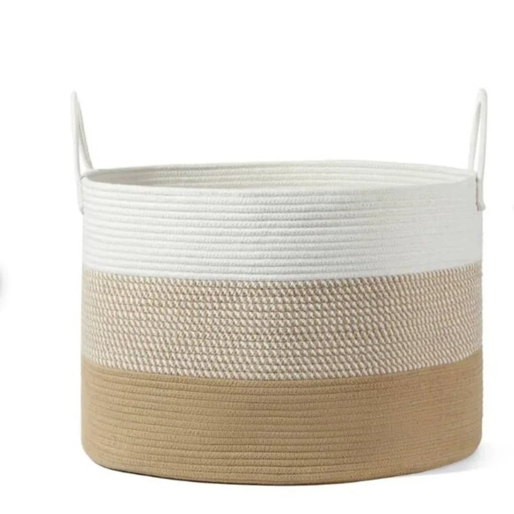 CASA LIFE DESIGNS Large Storage Durable Basket W Handles Brown White 14